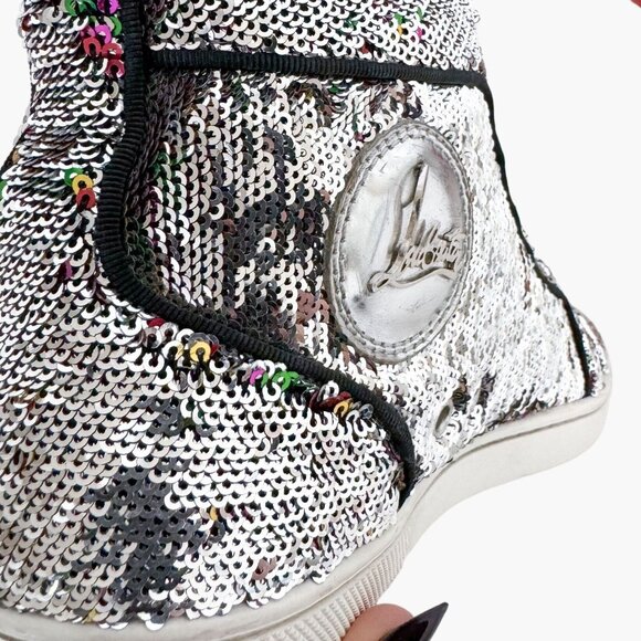 Christian Louboutin Bip Bip High Sneakers EU 37.5 US 7.5 Silver Flip Up Sequin - Picture 9 of 14